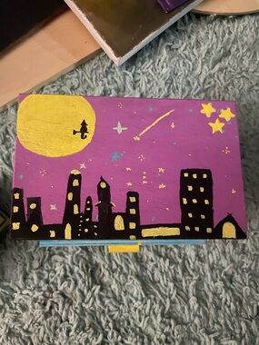 Hand-Painted Cityscape Jewelry Box - Purple, Black & Yellow